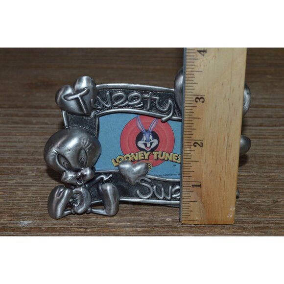 Vintage Pewter Tweety Bird Looney Tunes Hearts Metal Picture Frame Sweetie READ - Picture 6 of 6